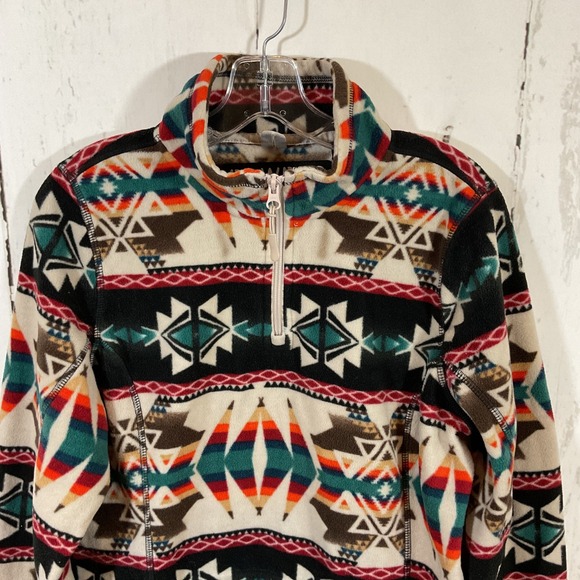 Powder River Outfitters Women L Fleece Quarter Zip Jacket Southwest Aztec Tribal - Picture 2 of 15